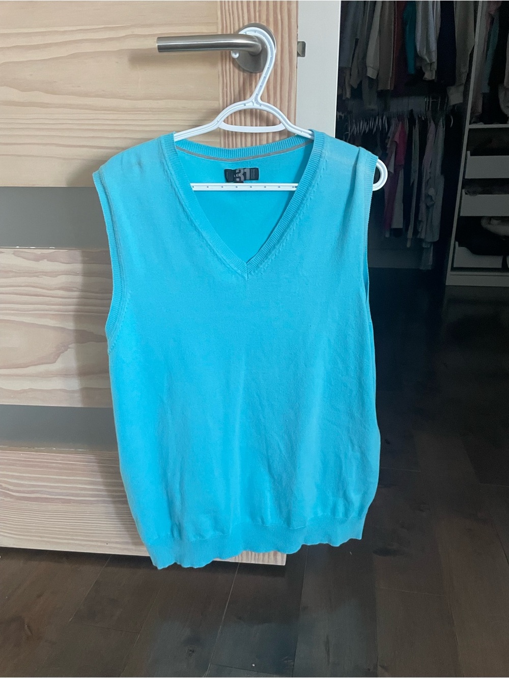 Simons Men's V-Neck Sleeveless Sweater Vest - Turquoise - xl